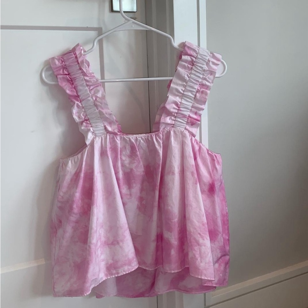Zara pink tie dye ruffle poplin tank size S